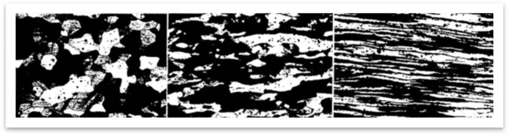 Changes in grain structure as a result of increasing cold work