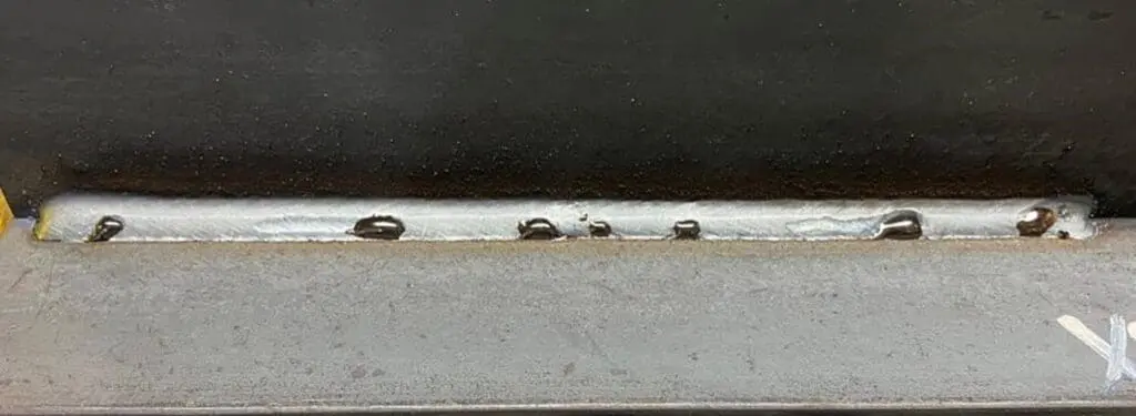 Closeup of a solidification line on shot blasted base material