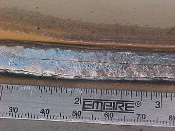 Closeup of a straight centerline solidification crack